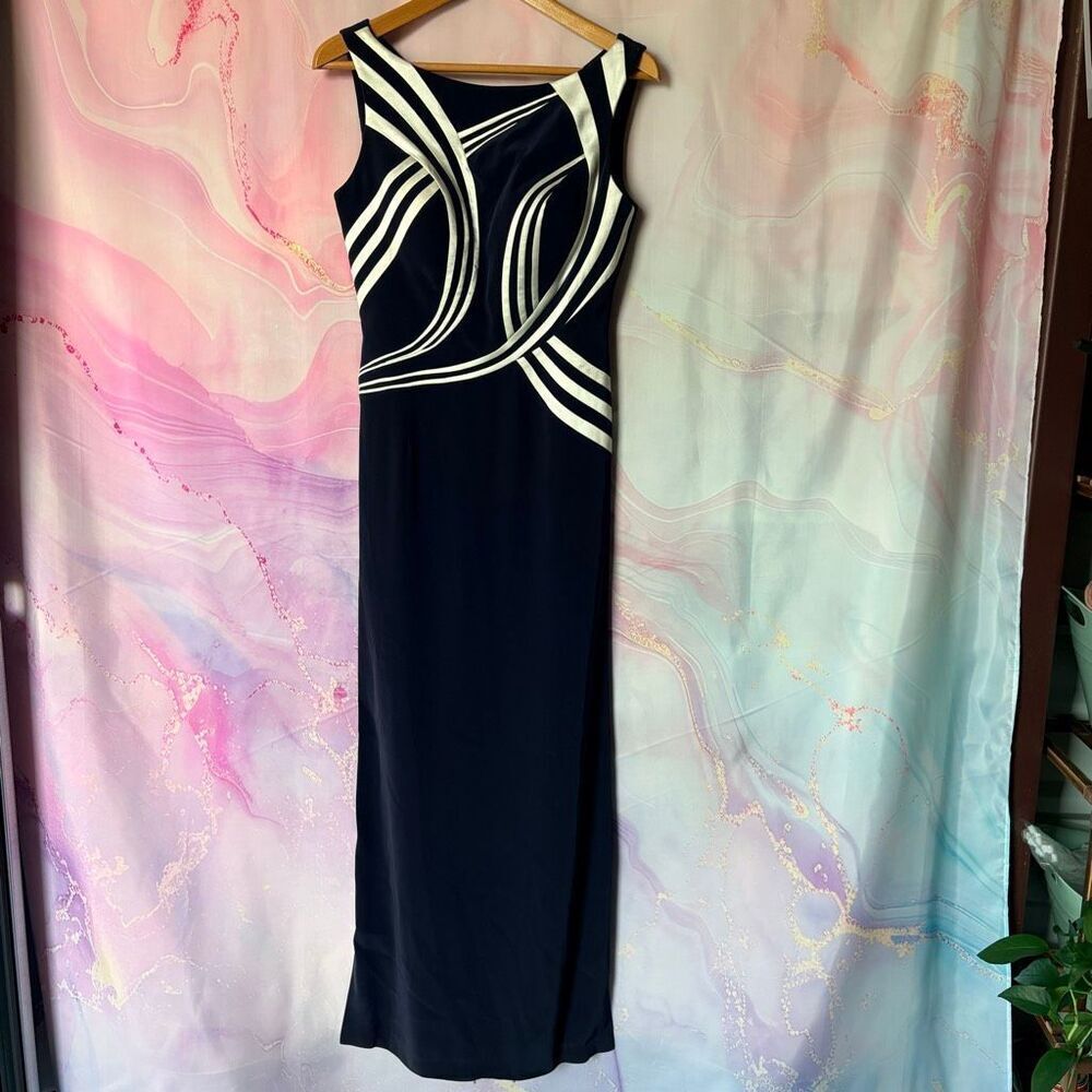 Terani Couture 8 Navy Blue Gown Maxi Dress FLAW Luxury Formal Gala Wedding Event